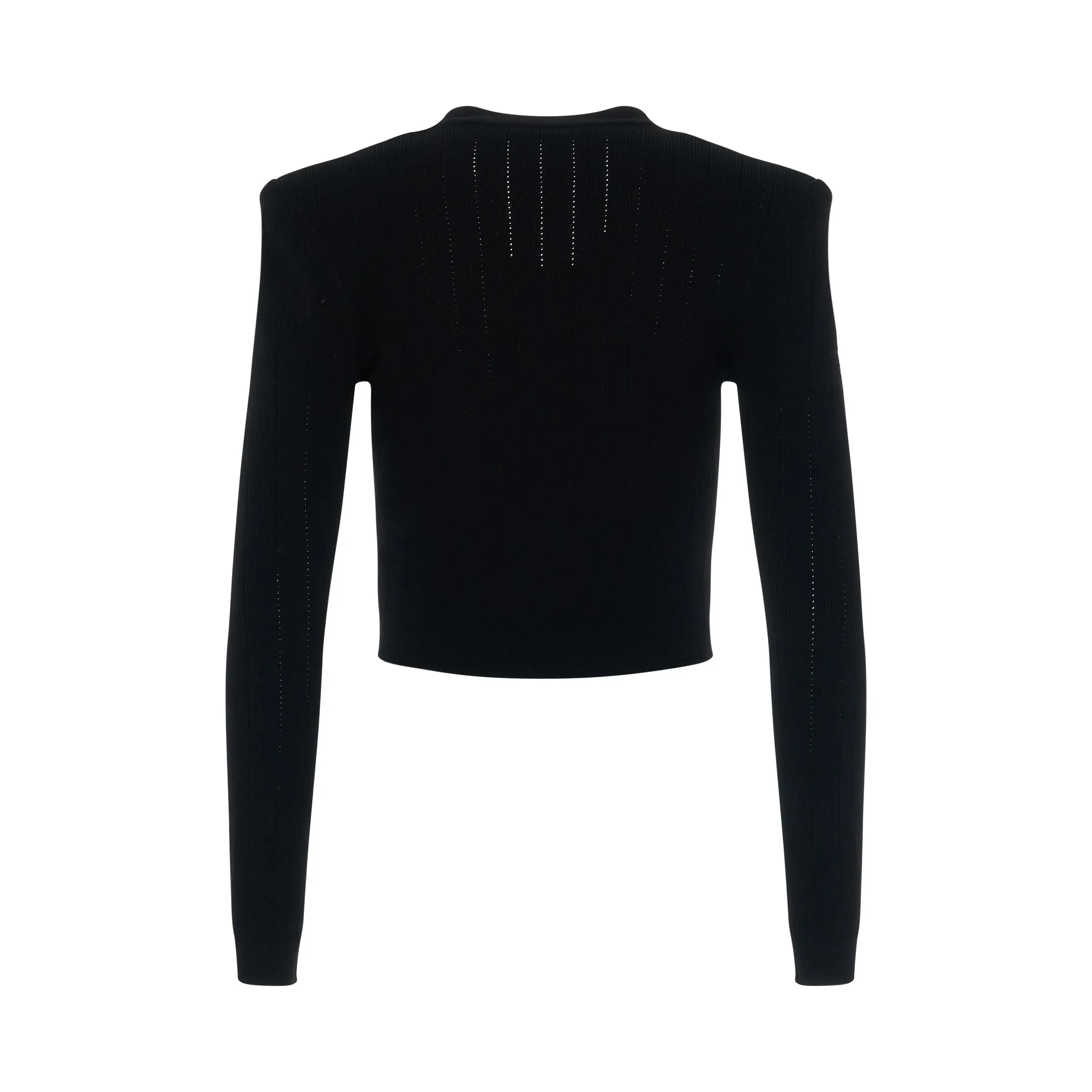 Cropped Buttoned Long Sleeve Knit Cardigan in Black