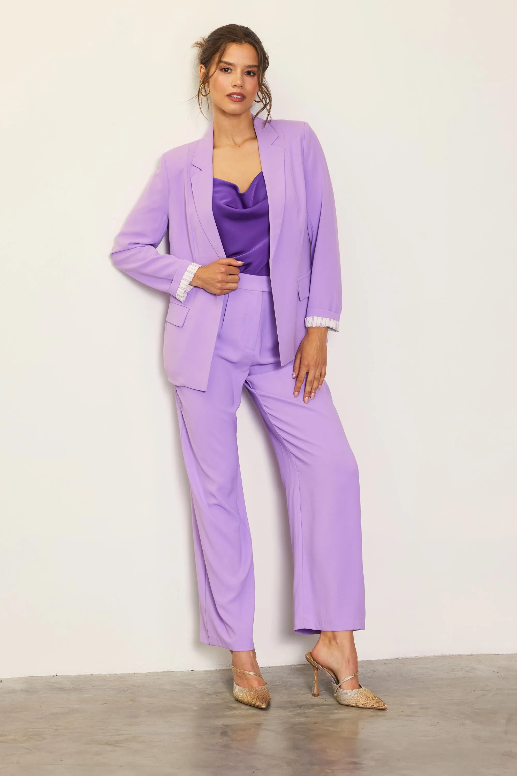Digital Lavender Pintuck Wide Leg Trouser