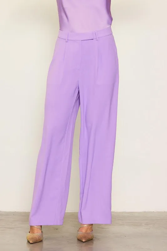 Digital Lavender Pintuck Wide Leg Trouser