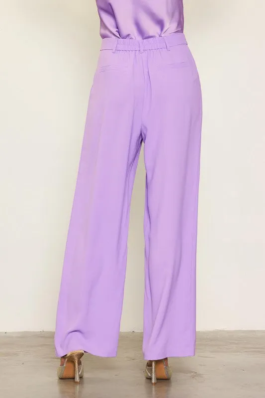 Digital Lavender Pintuck Wide Leg Trouser