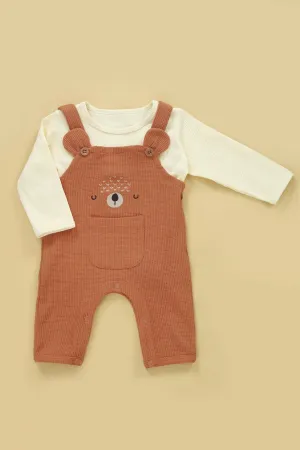 Embroidered Bear Dungaree & Shirt 2pc Set