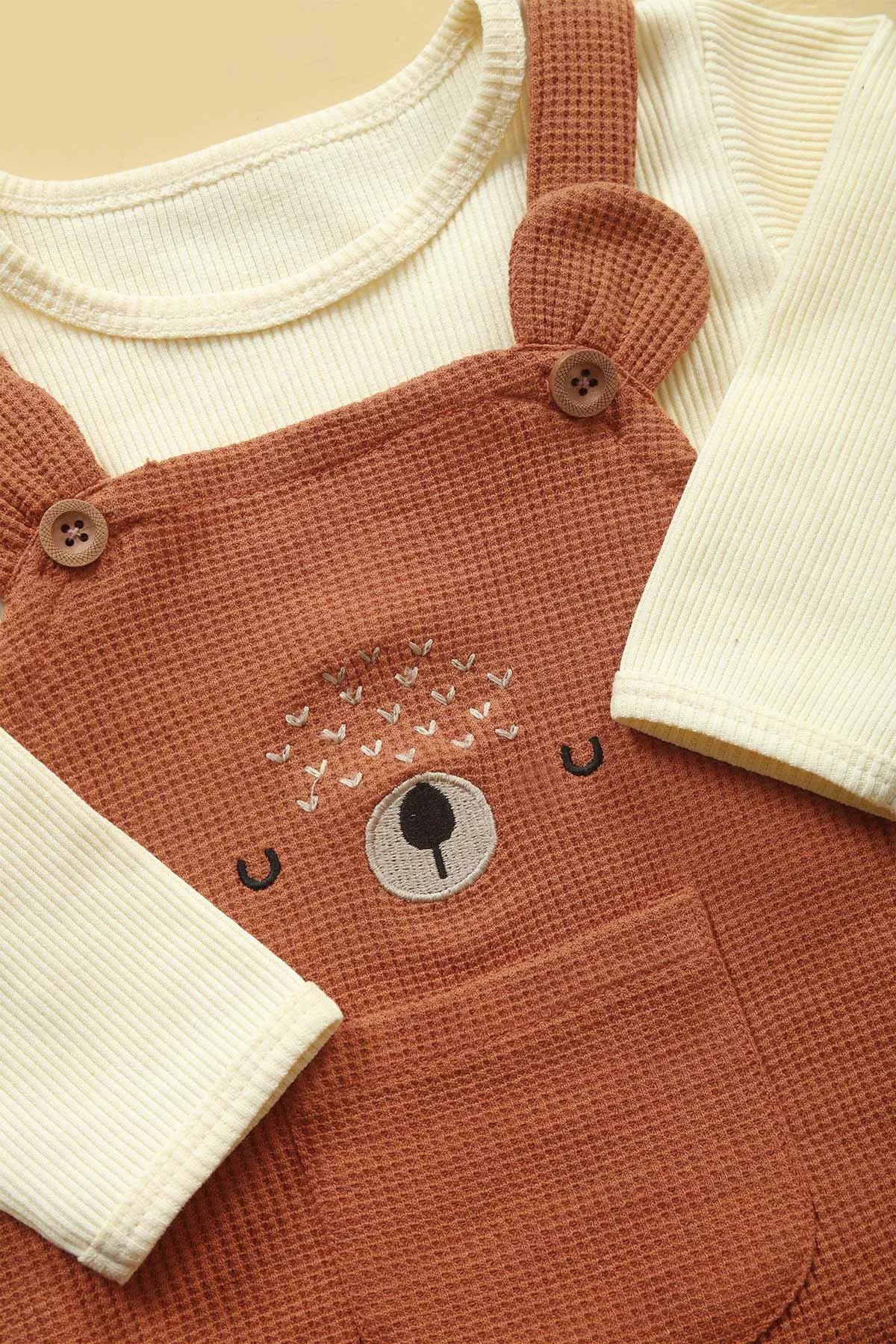 Embroidered Bear Dungaree & Shirt 2pc Set
