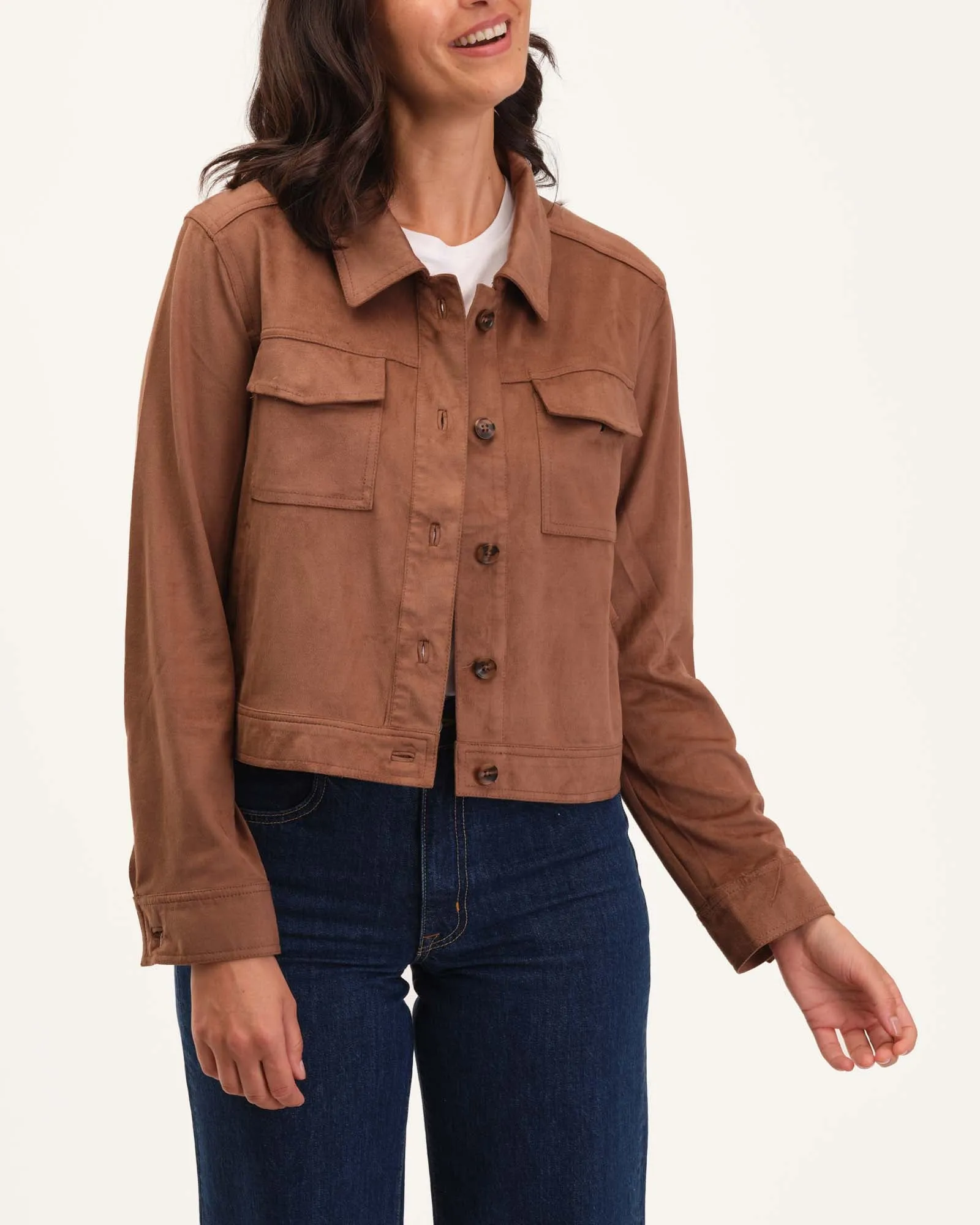 Faux Suede Collared Jacket
