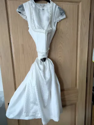 Festive White  Krueger Collection Dirndl Blouse / Wedding Dirndl Blouse with elegant pearl and lace detail