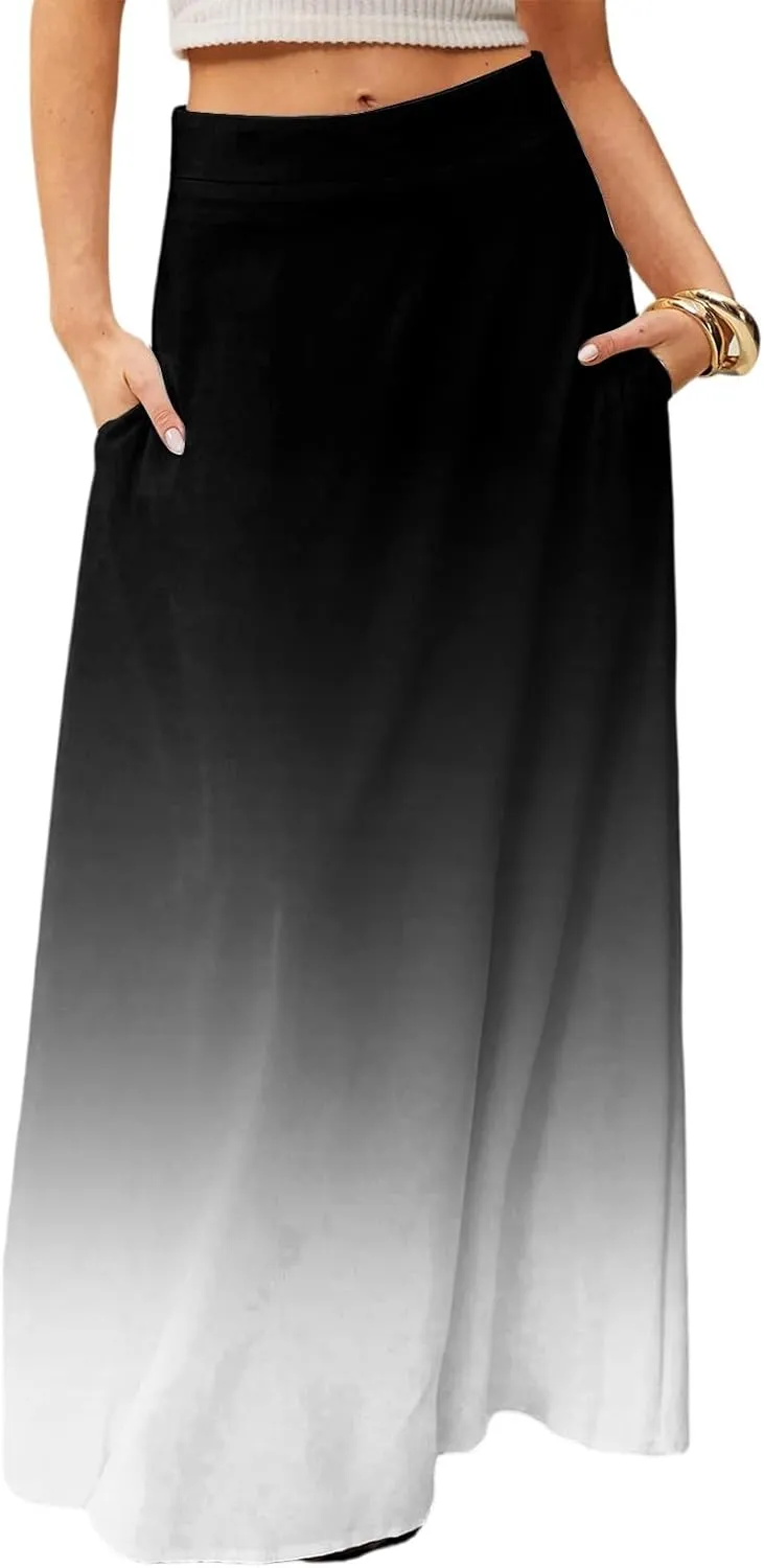 Floral Maxi Skirts for Women Trendy Summer Casual Flowy High Waisted Plus Size Long Boho Work Skirt with Pockets