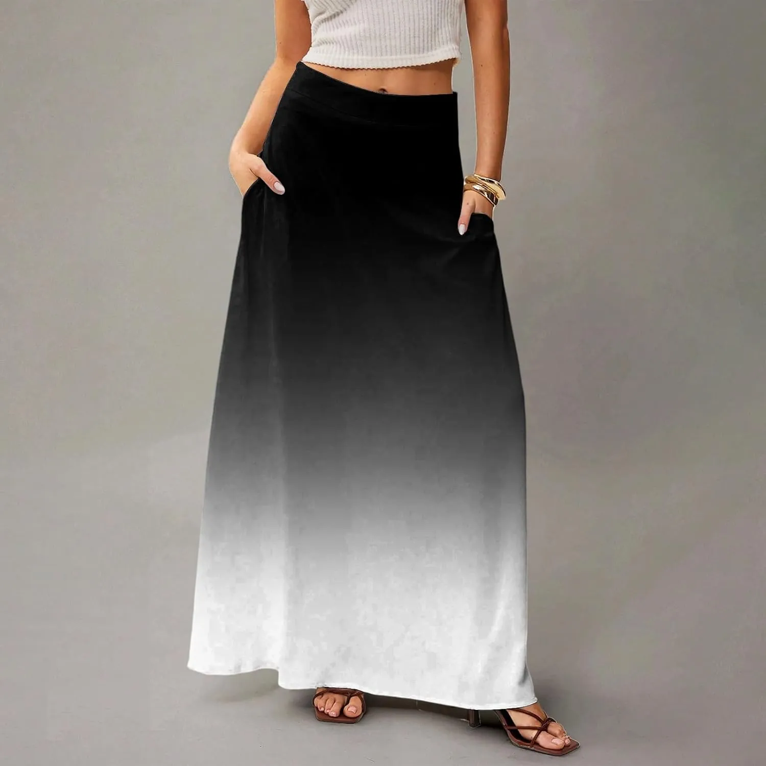 Floral Maxi Skirts for Women Trendy Summer Casual Flowy High Waisted Plus Size Long Boho Work Skirt with Pockets