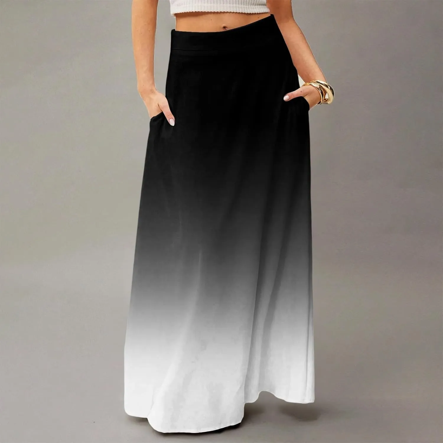 Floral Maxi Skirts for Women Trendy Summer Casual Flowy High Waisted Plus Size Long Boho Work Skirt with Pockets