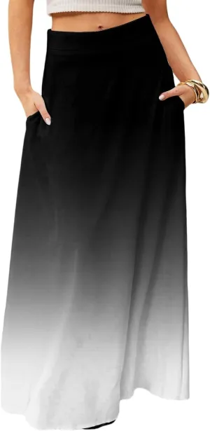 Floral Maxi Skirts for Women Trendy Summer Casual Flowy High Waisted Plus Size Long Boho Work Skirt with Pockets