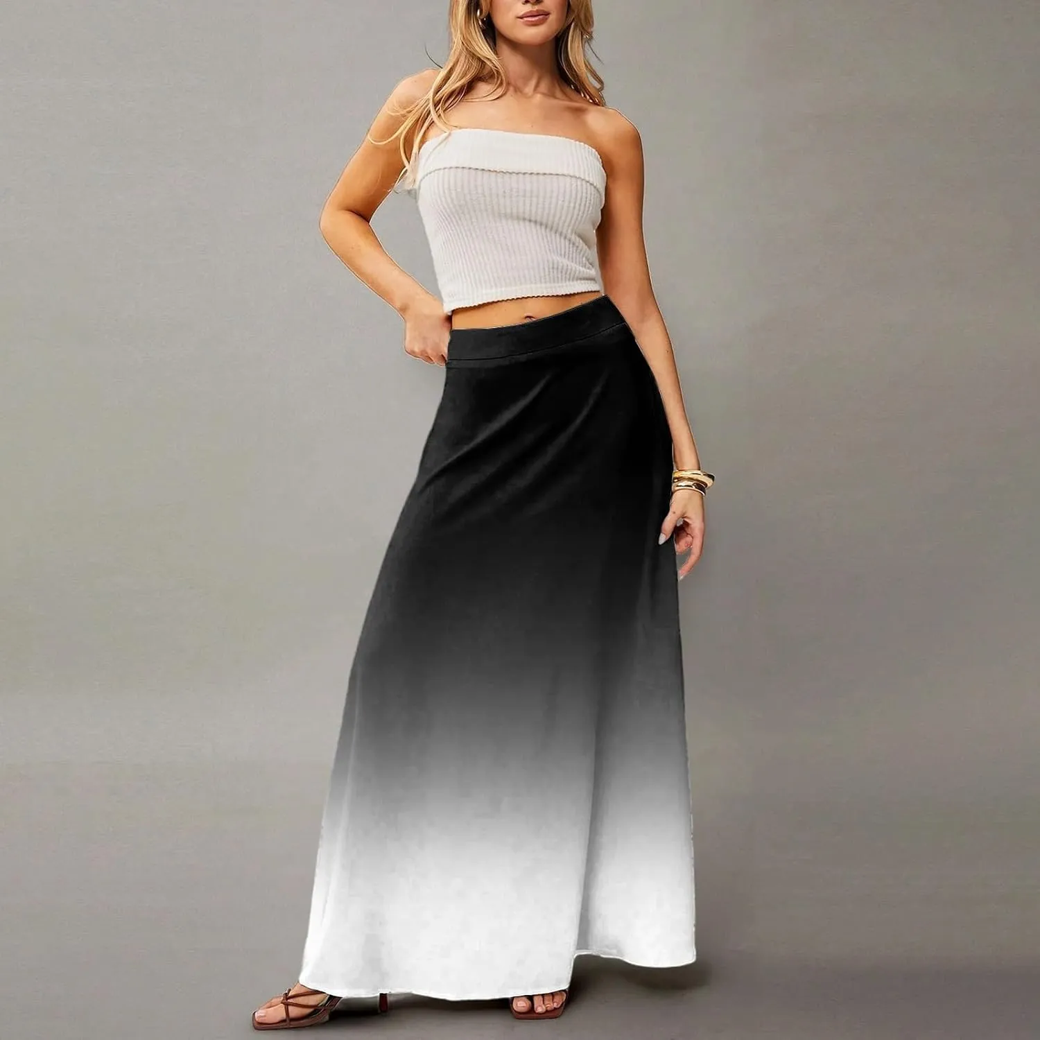 Floral Maxi Skirts for Women Trendy Summer Casual Flowy High Waisted Plus Size Long Boho Work Skirt with Pockets