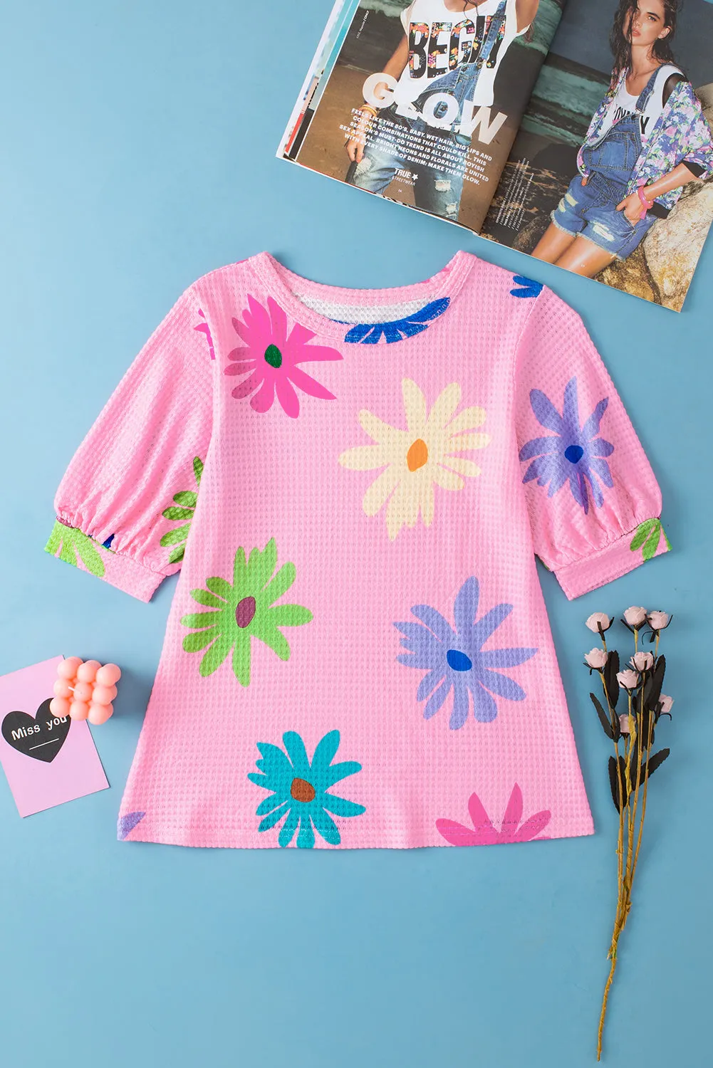 Floral Print Puff Sleeve T Shirt
