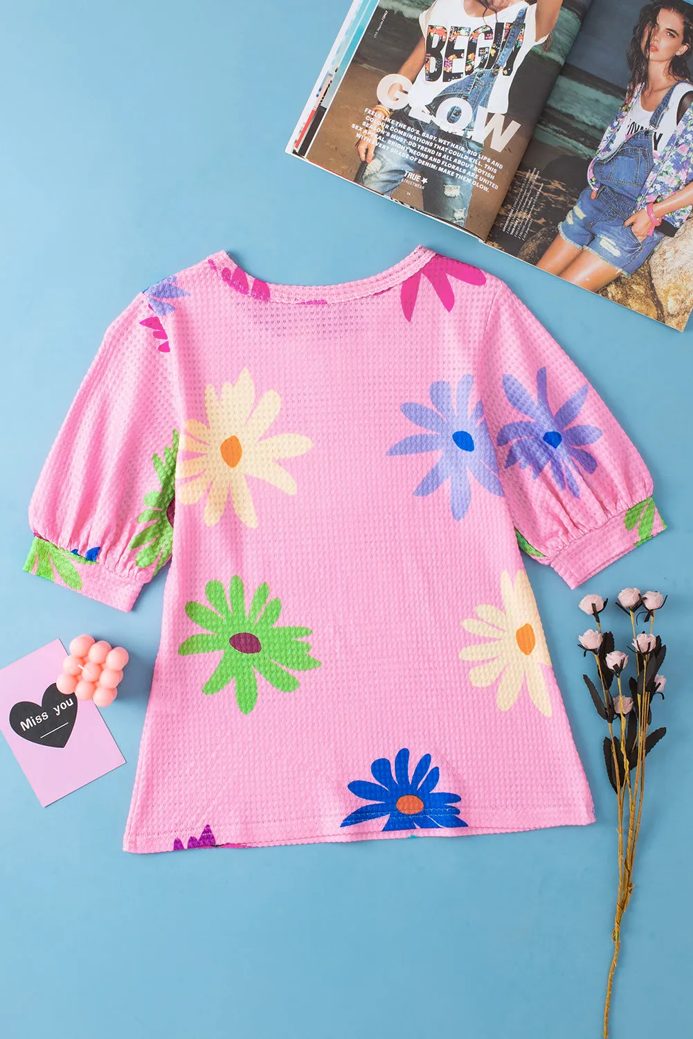 Floral Print Puff Sleeve T Shirt