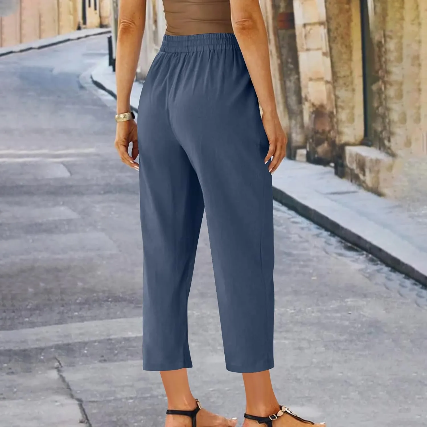 FZYLQY Womens Casual Linen Drawstring Pants with Pockets Relaxed Fit Trousers for 2025 Summer Beach Vacation Wear