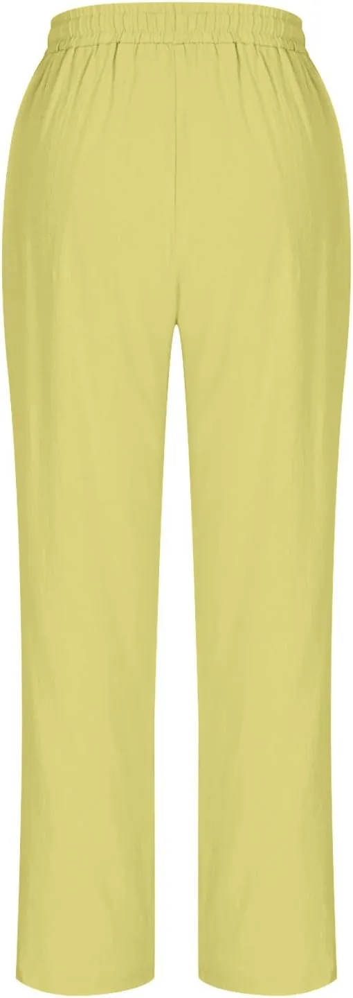 FZYLQY Womens Casual Linen Drawstring Pants with Pockets Relaxed Fit Trousers for 2025 Summer Beach Vacation Wear