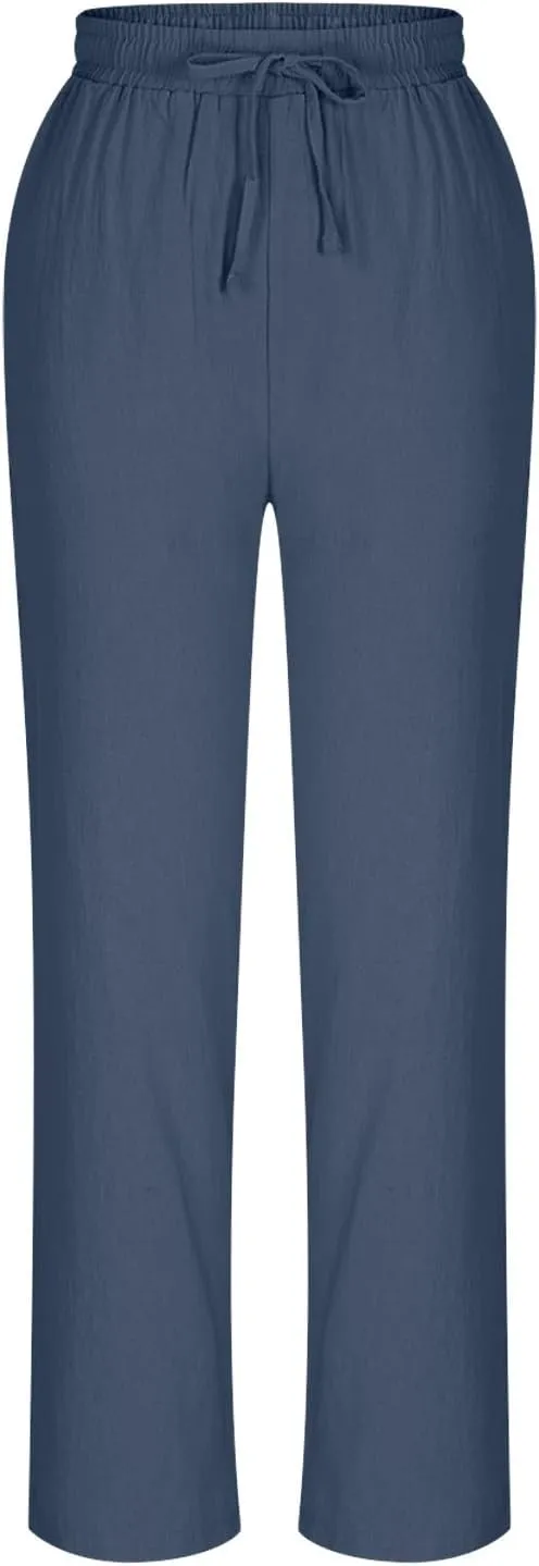 FZYLQY Womens Casual Linen Drawstring Pants with Pockets Relaxed Fit Trousers for 2025 Summer Beach Vacation Wear