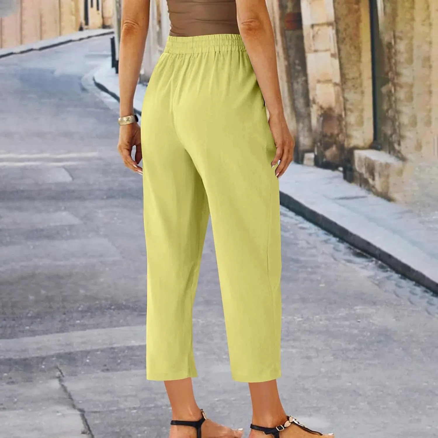 FZYLQY Womens Casual Linen Drawstring Pants with Pockets Relaxed Fit Trousers for 2025 Summer Beach Vacation Wear