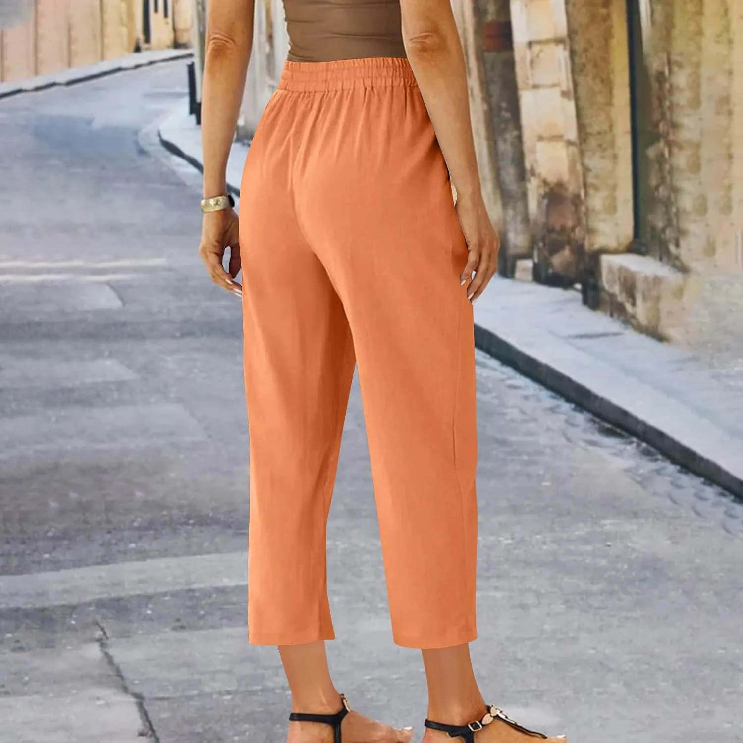 FZYLQY Womens Casual Linen Drawstring Pants with Pockets Relaxed Fit Trousers for 2025 Summer Beach Vacation Wear