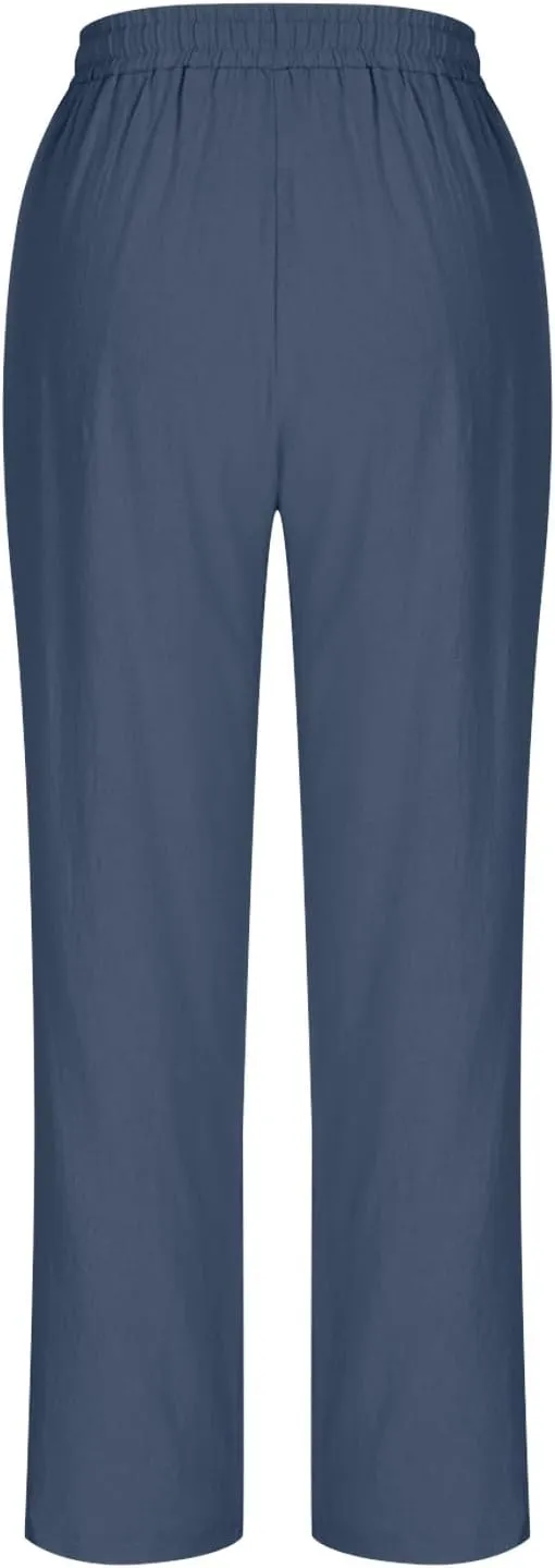 FZYLQY Womens Casual Linen Drawstring Pants with Pockets Relaxed Fit Trousers for 2025 Summer Beach Vacation Wear