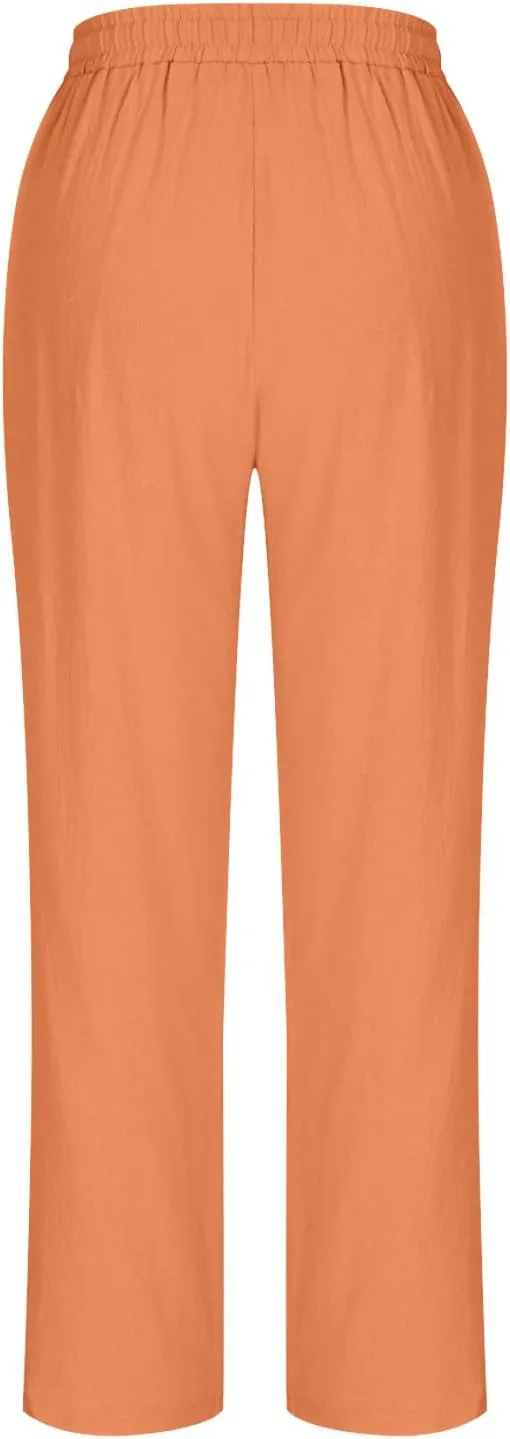 FZYLQY Womens Casual Linen Drawstring Pants with Pockets Relaxed Fit Trousers for 2025 Summer Beach Vacation Wear