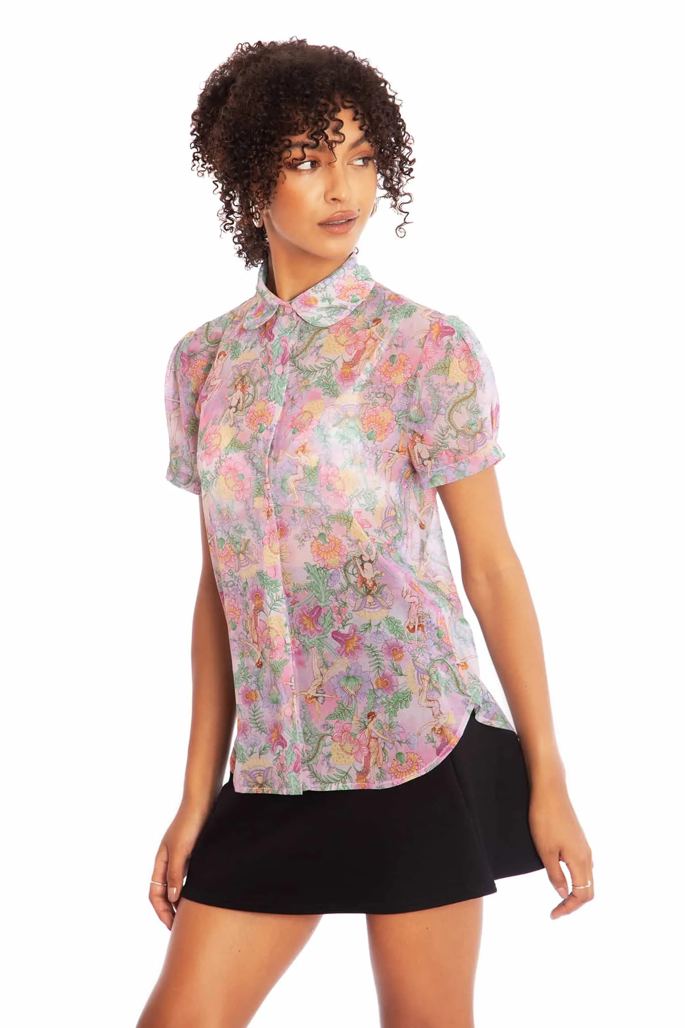 Goble Fairies Puff Sleeve Cute As A Button Shirt