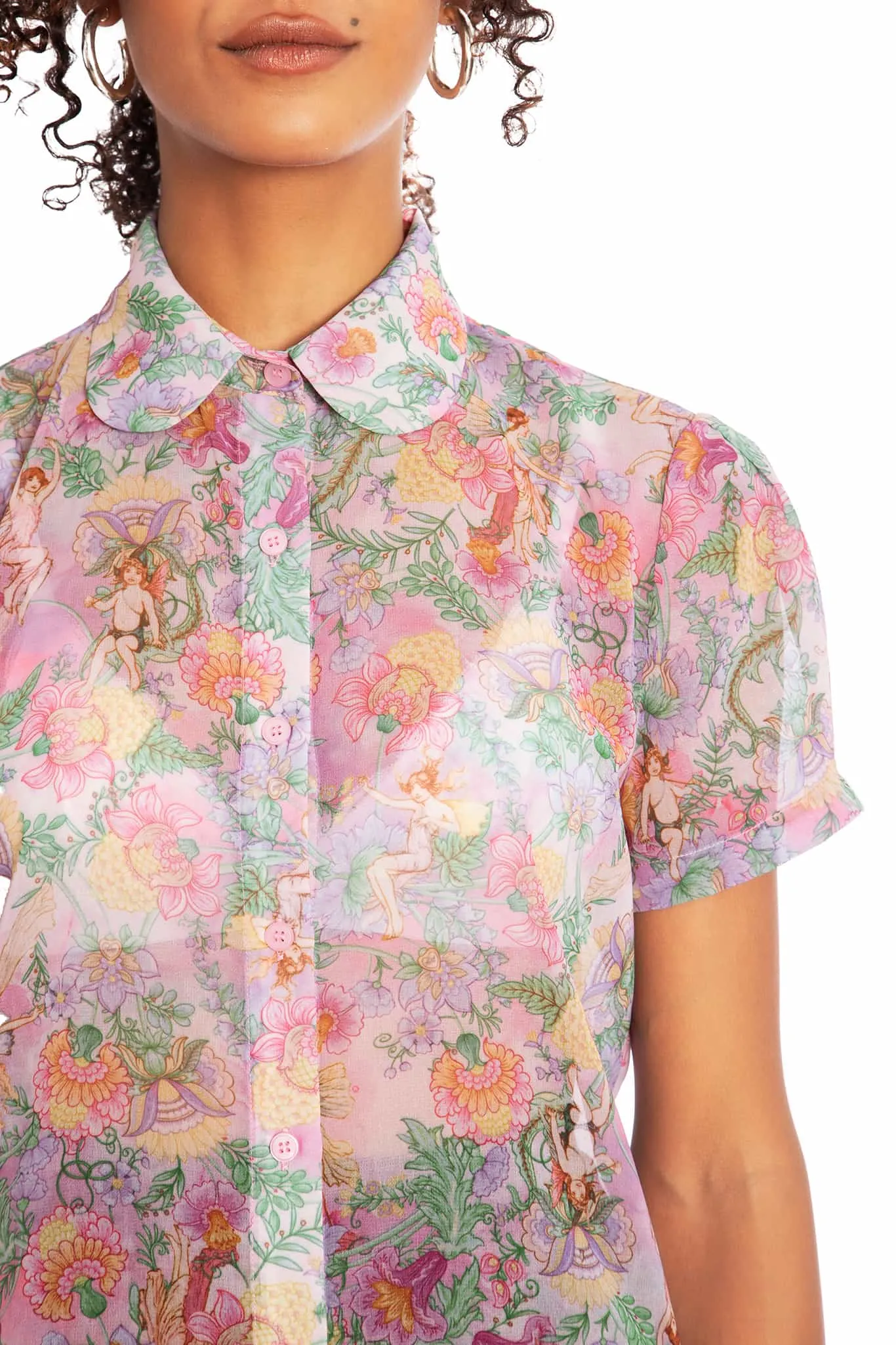 Goble Fairies Puff Sleeve Cute As A Button Shirt