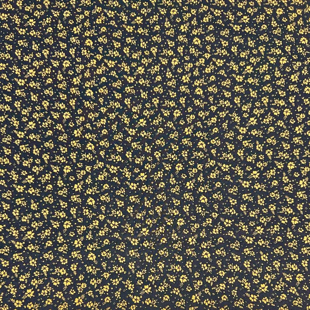 Gold Flowers on Black Cotton Poplin Fabric