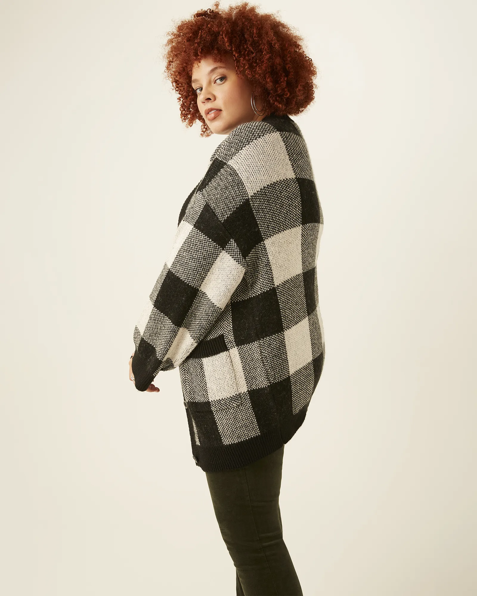 Gregoria Buffalo Check Sweater Cardigan | Black / White