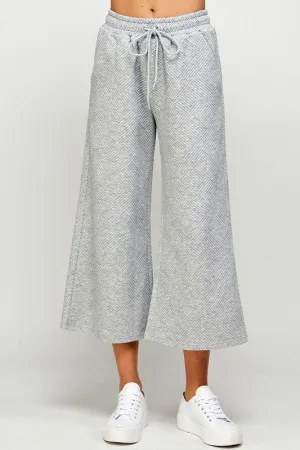 Grey Textured Cropped Wide Pants