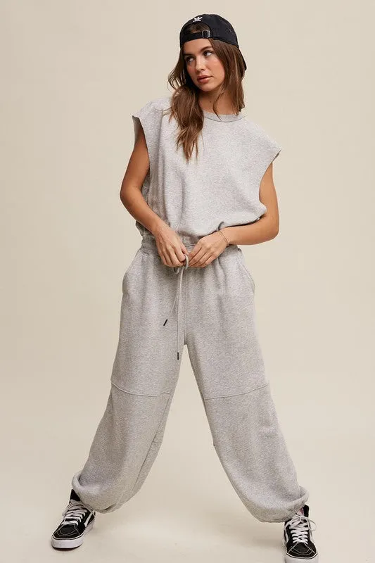Heather Grey French Terry Loose Jogger Jumpsuit