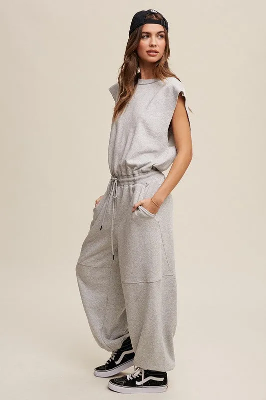 Heather Grey French Terry Loose Jogger Jumpsuit