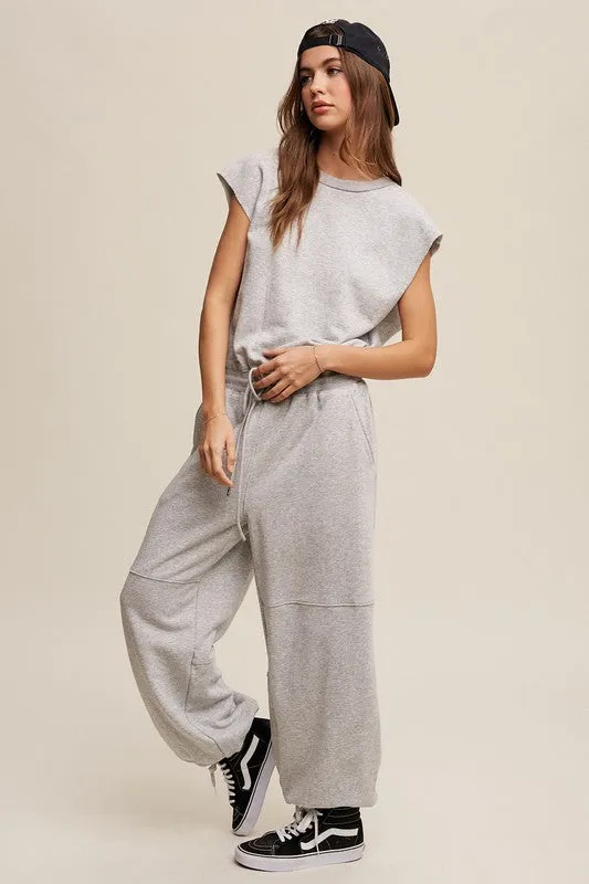 Heather Grey French Terry Loose Jogger Jumpsuit