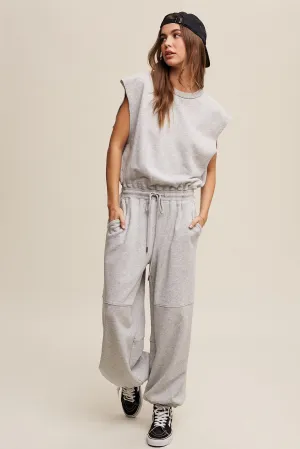 Heather Grey French Terry Loose Jogger Jumpsuit