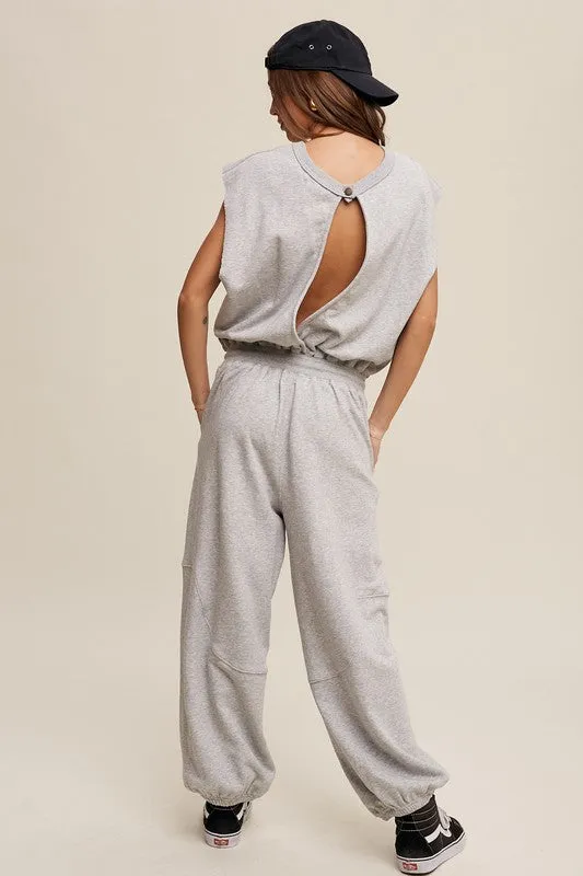 Heather Grey French Terry Loose Jogger Jumpsuit