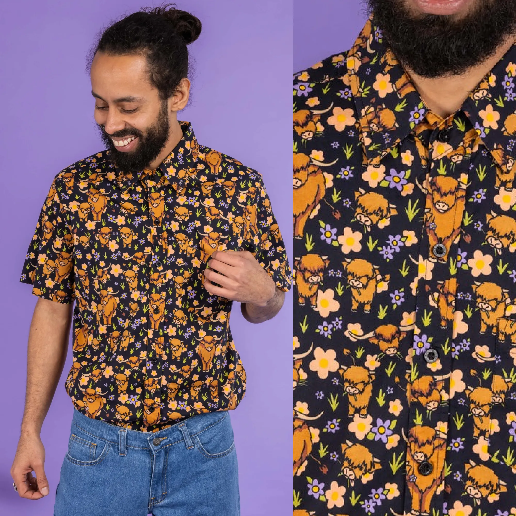 Highland Cow Print Shirt by Run and Fly