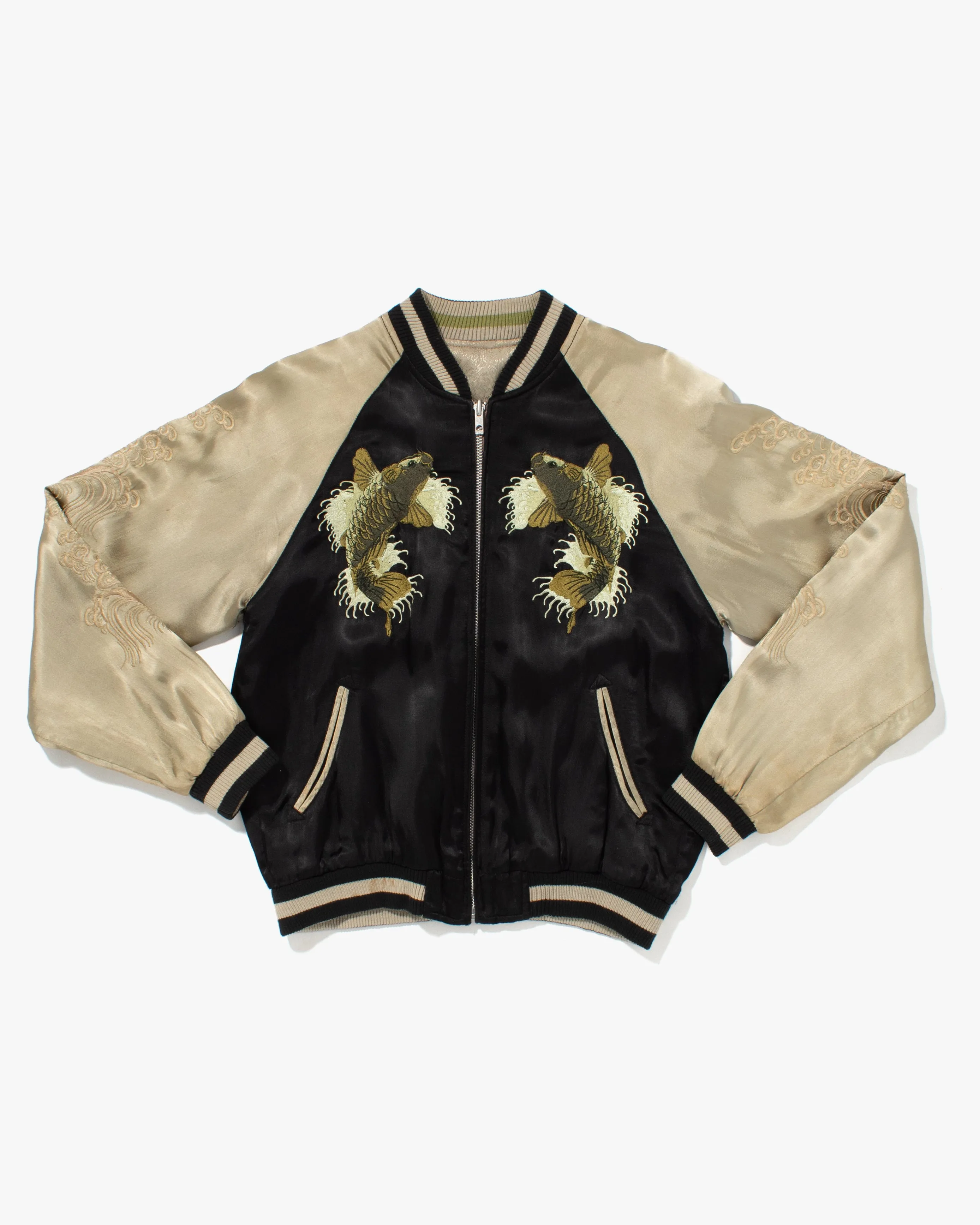 Japanese Repro Souvenir Jacket, Reversible, Black, Woman and Fish - S