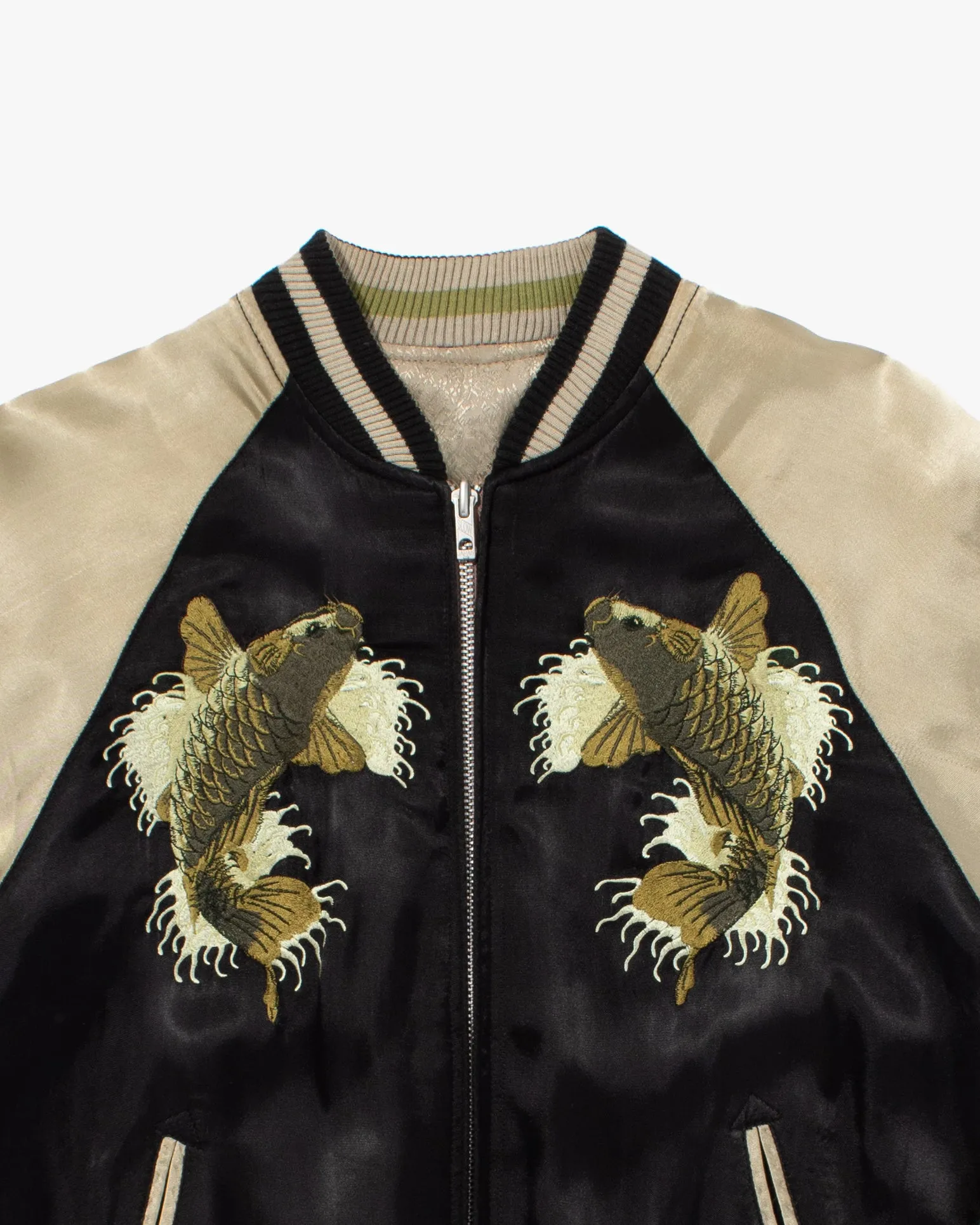 Japanese Repro Souvenir Jacket, Reversible, Black, Woman and Fish - S