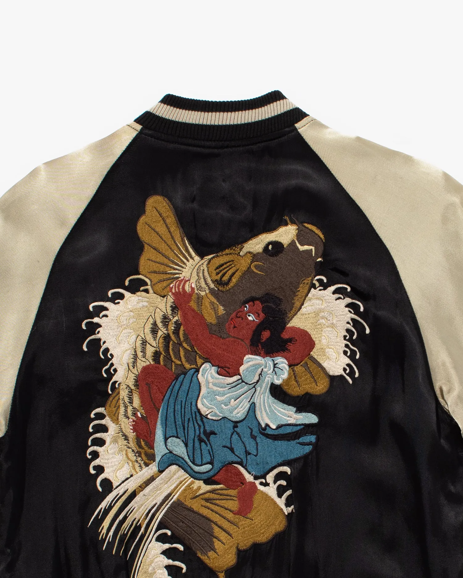 Japanese Repro Souvenir Jacket, Reversible, Black, Woman and Fish - S