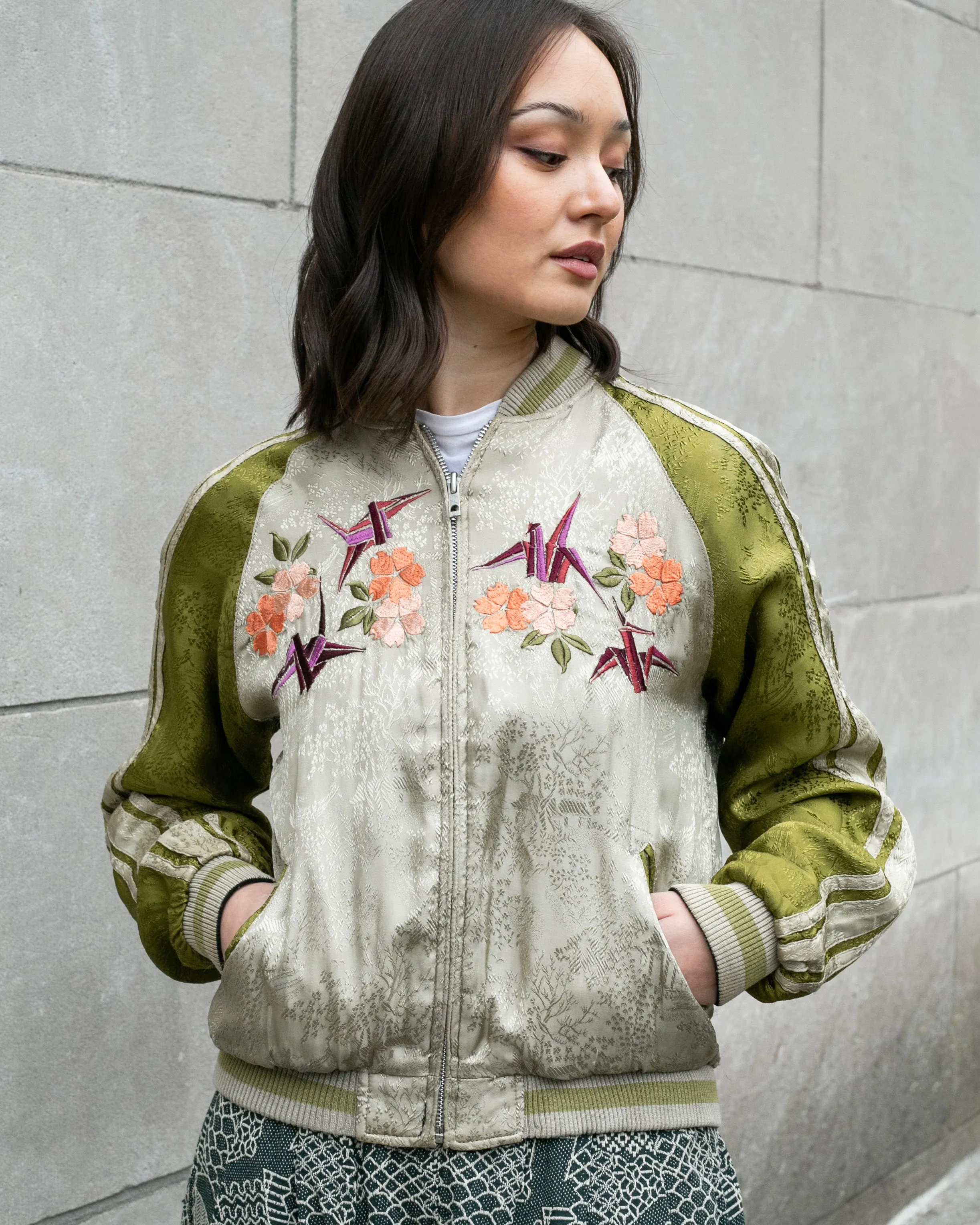 Japanese Repro Souvenir Jacket, Reversible, Black, Woman and Fish - S