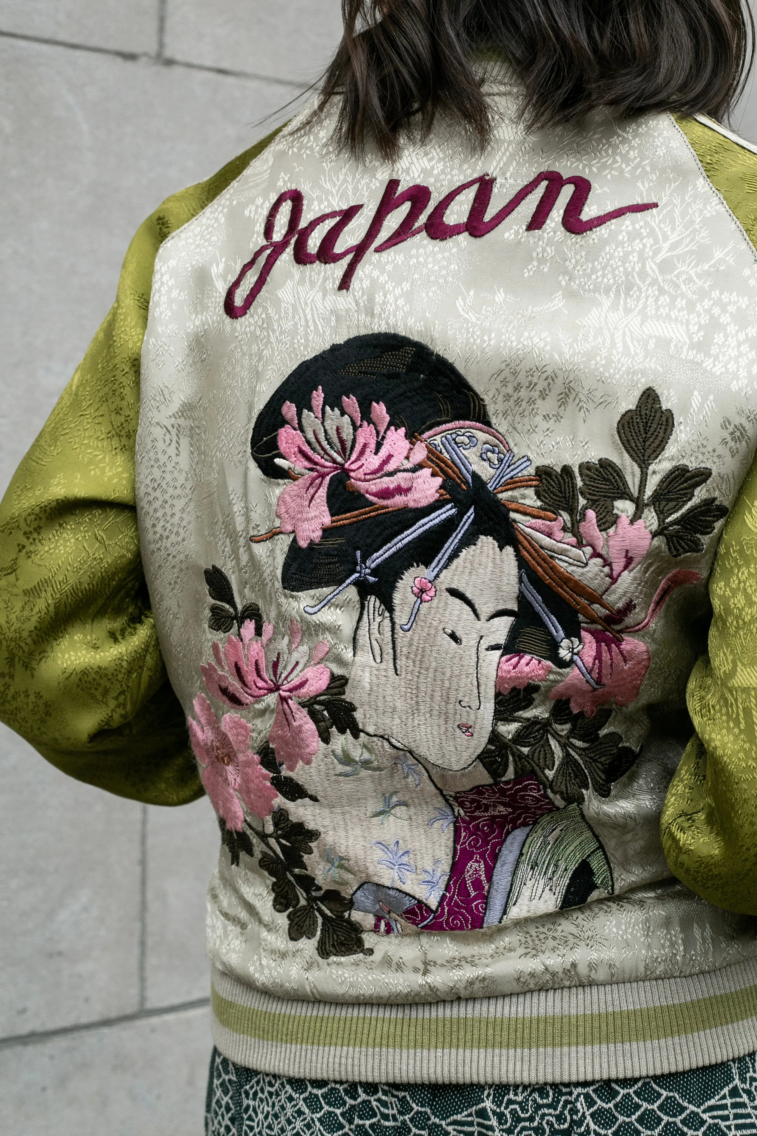 Japanese Repro Souvenir Jacket, Reversible, Black, Woman and Fish - S