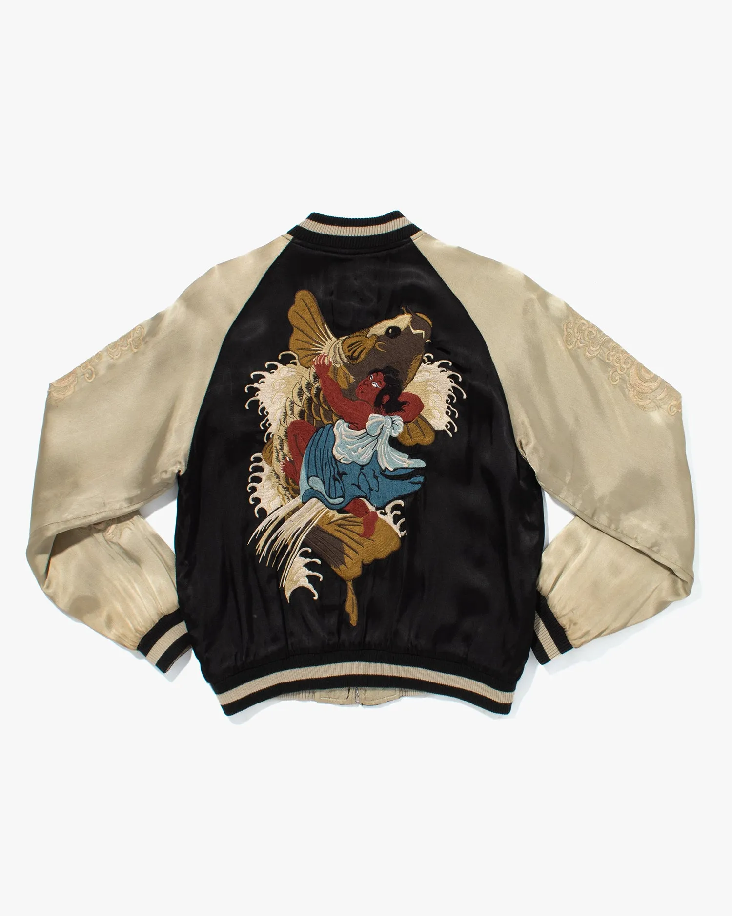 Japanese Repro Souvenir Jacket, Reversible, Black, Woman and Fish - S