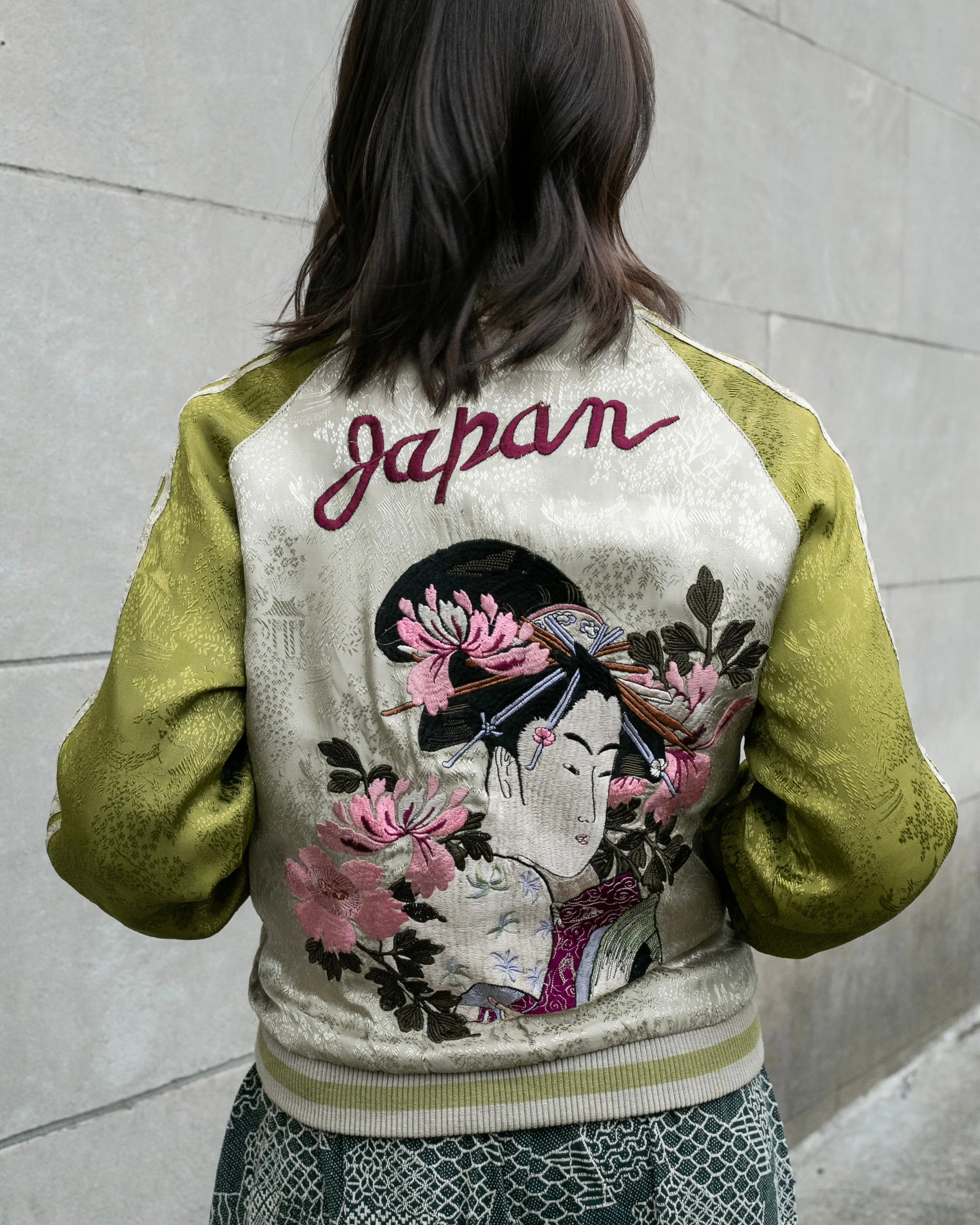 Japanese Repro Souvenir Jacket, Reversible, Black, Woman and Fish - S