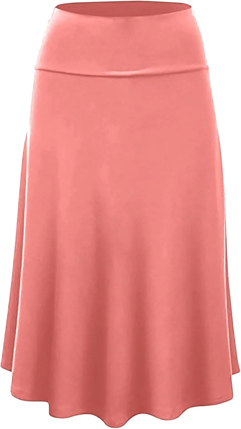 JJHAEVDY Women's Basic Midi Skirt Versatile Stretchy Flared Summer Casual High Waisted Skirt Pleated A-Line Skirts