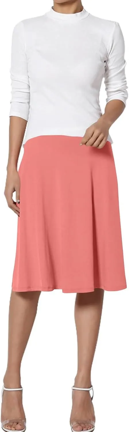 JJHAEVDY Women's Basic Midi Skirt Versatile Stretchy Flared Summer Casual High Waisted Skirt Pleated A-Line Skirts