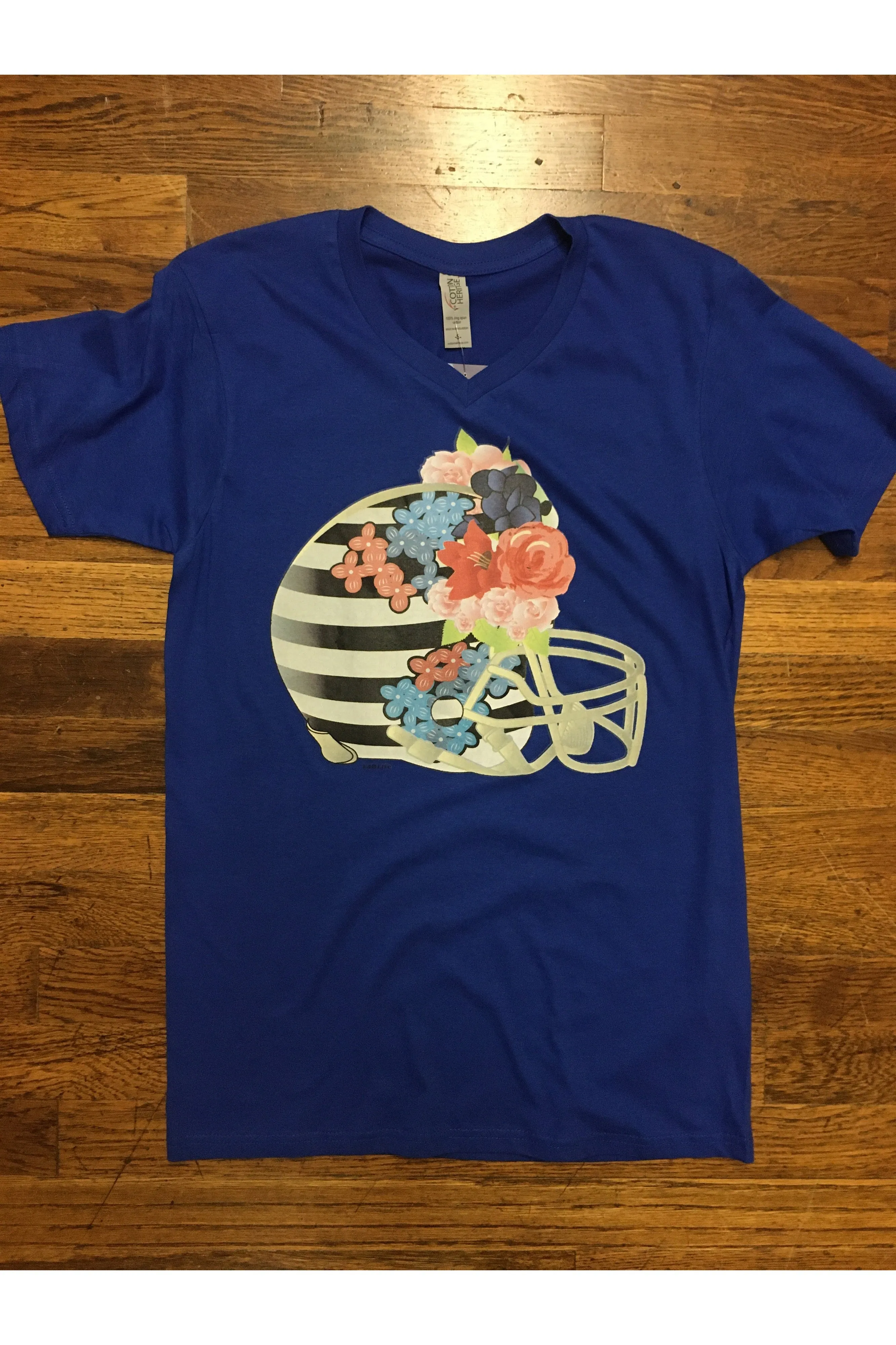 L And B Tees Royal Blue Floral Helmet Tee
