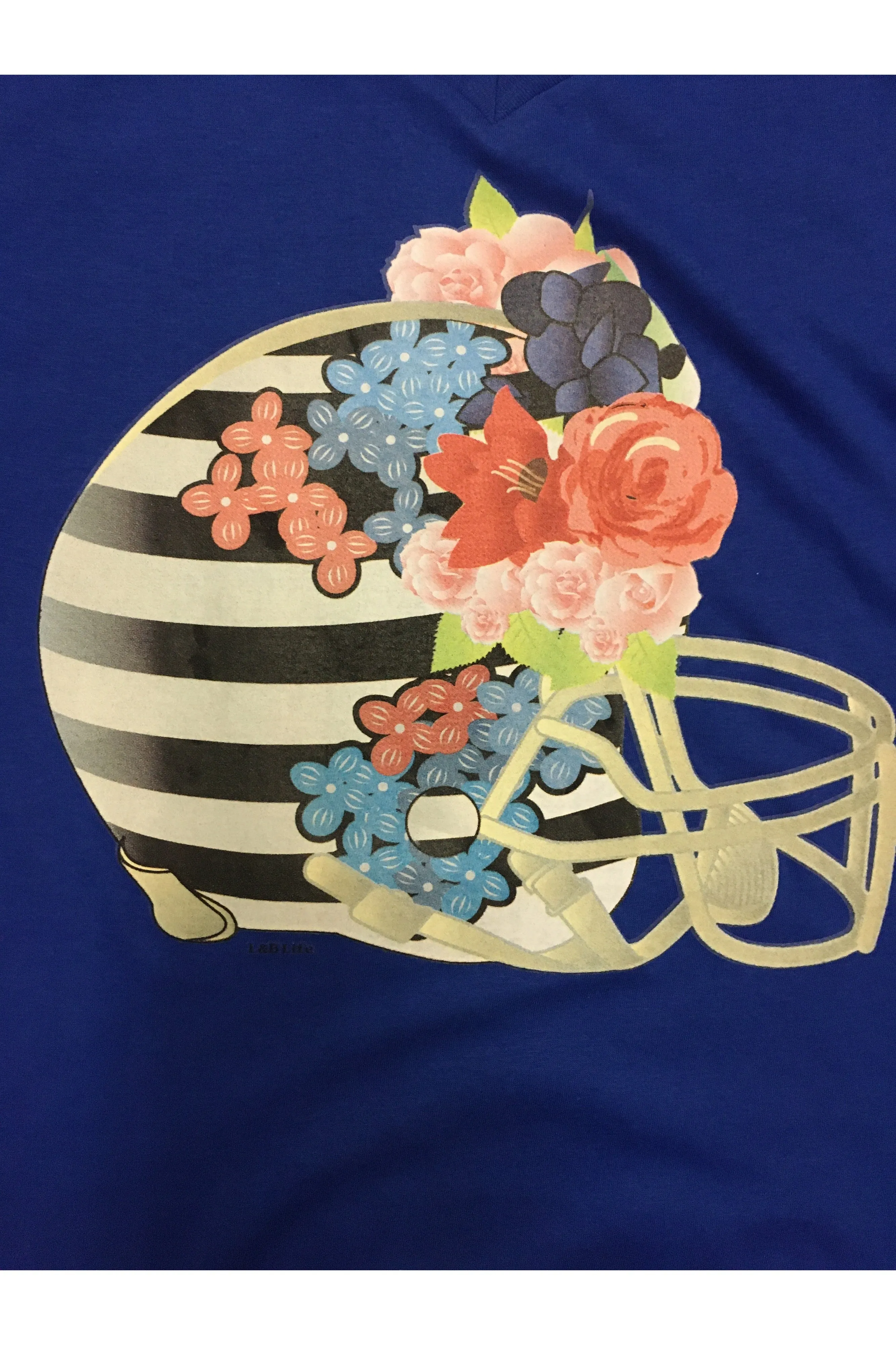 L And B Tees Royal Blue Floral Helmet Tee