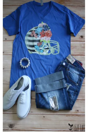 L And B Tees Royal Blue Floral Helmet Tee