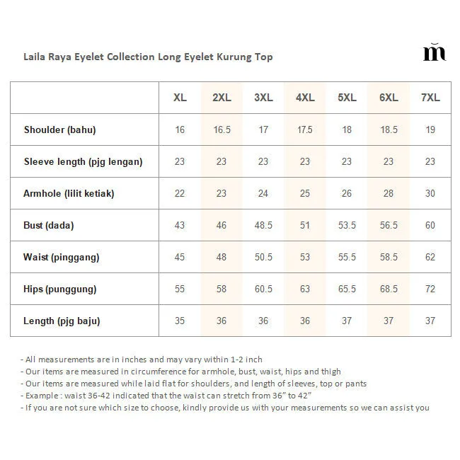 Laila Raya Eyelet Collection Long Eyelet Kurung Top - Blue
