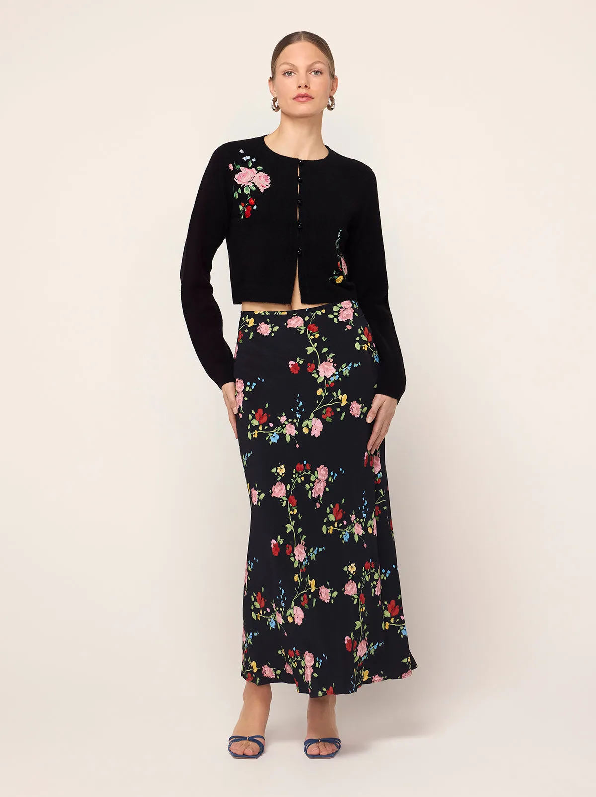 Layla Black Trailing Floral Maxi Skirt