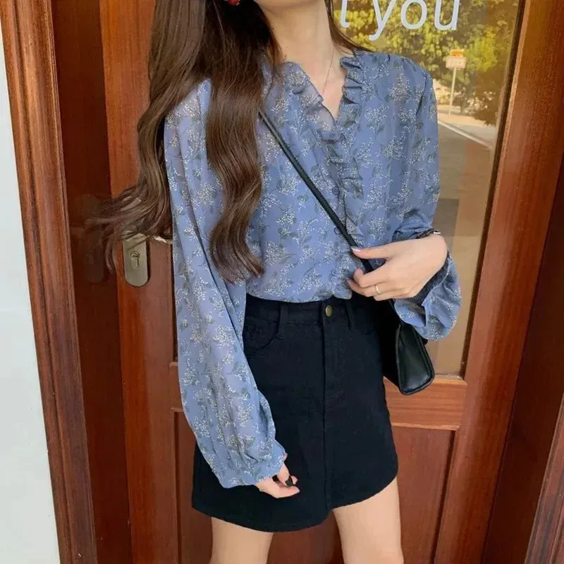 Leopard Lace-up Femme Print Elegant Tops Blouse