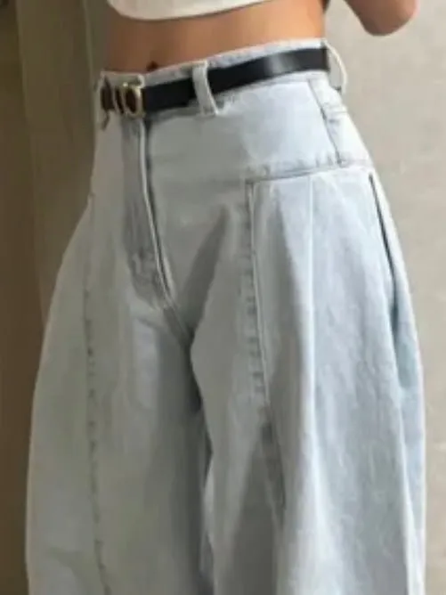 Light blue washed wide jeans pants