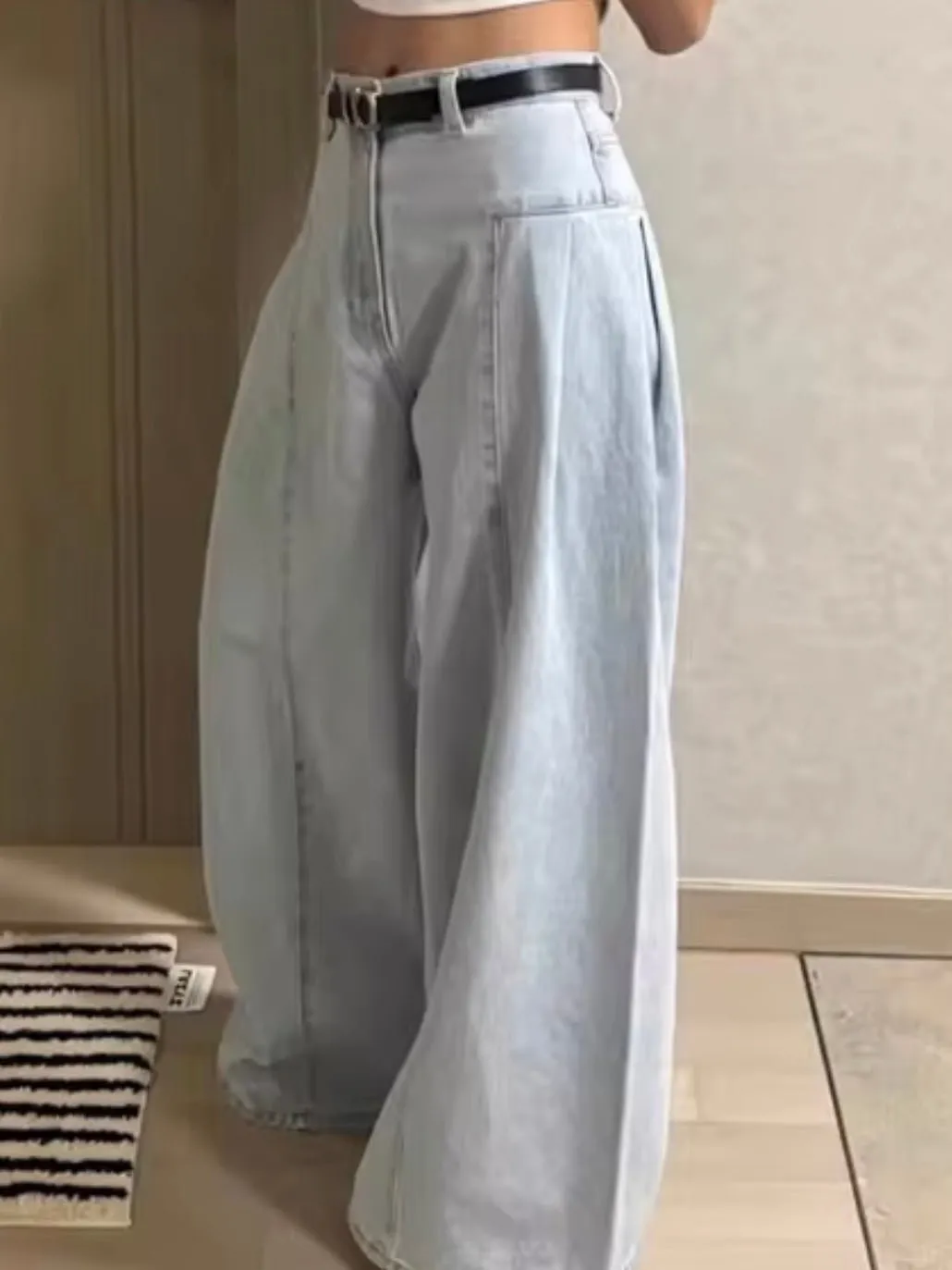 Light blue washed wide jeans pants